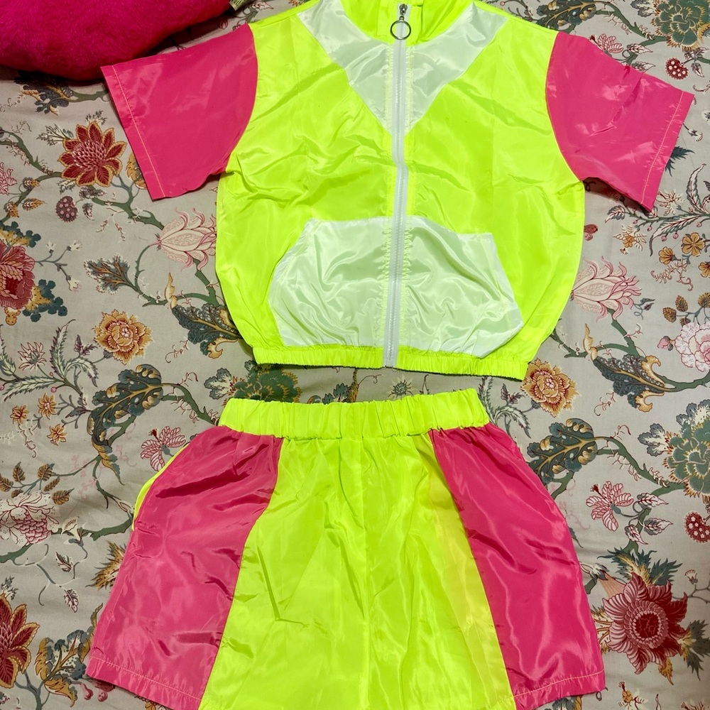 SOLD Vibrant Pink and Yellow Windbreaker Set